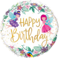 18" Round Birthday Wildflower Fairies Foil Balloon