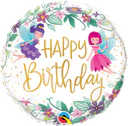 18" Round Birthday Wildflower Fairies Foil Balloon