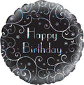 18" Birthday Black Swirls Holographic Oaktree Foil Balloon