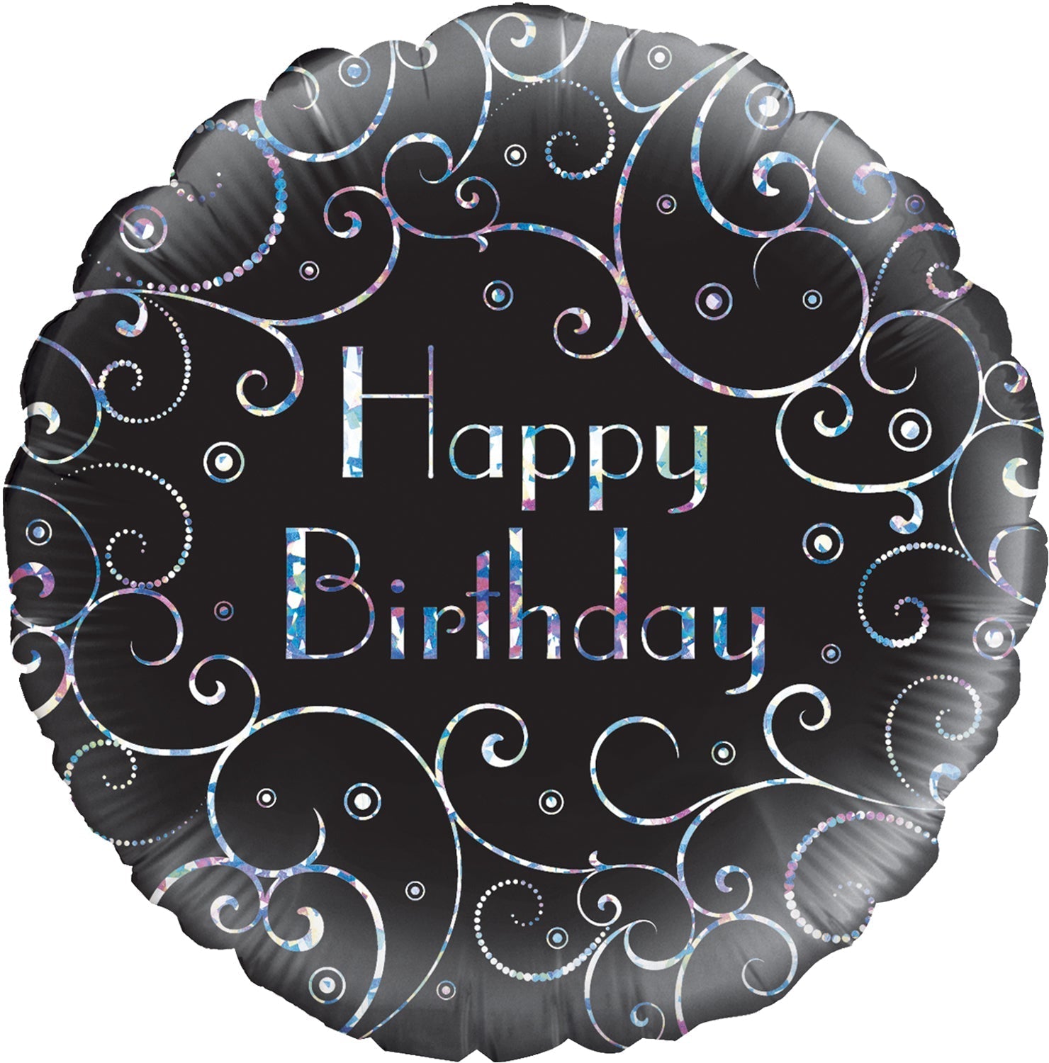 18" Birthday Black Swirls Holographic Oaktree Foil Balloon